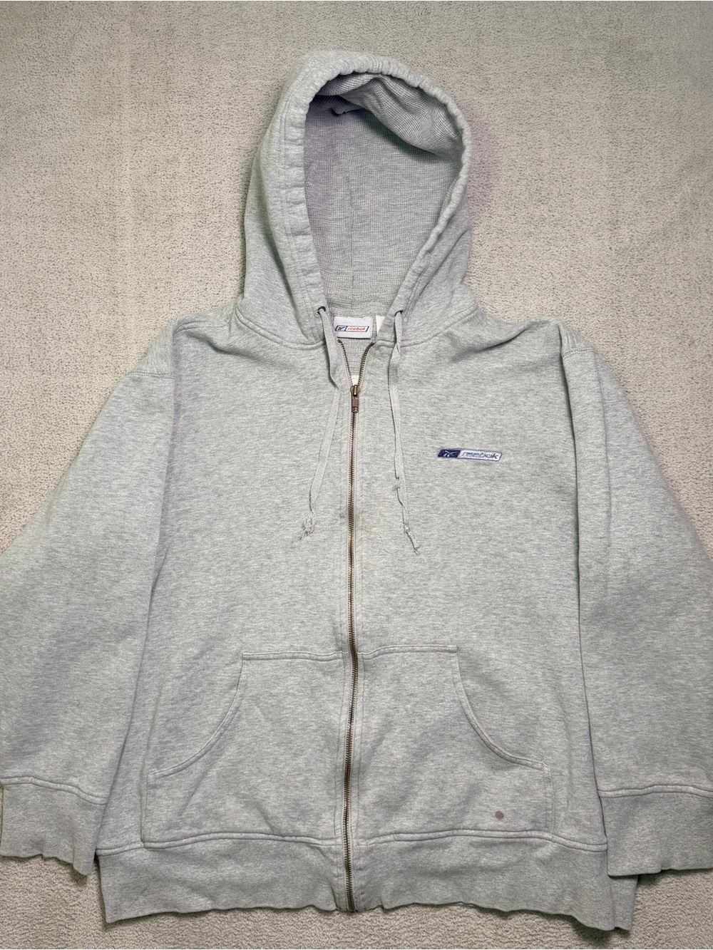 Vintage Reebok Jacket Men’s Large Gray Fleece Thermal Lined Hoodie Full Zip